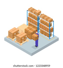 Logistic Service Business Concept 3d Isometric View Include of Cardboard Box. Vector illustration of Logistics Elements