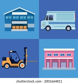 logistic service four set icons