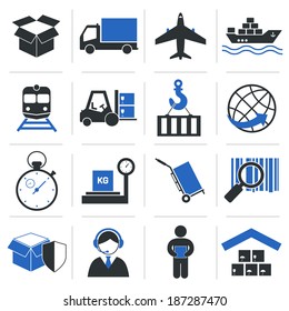 Logistic service icons and shipping elements set of vector illustration