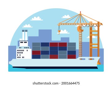 logistic service ship and crane scene