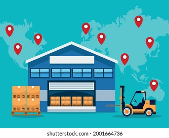 logistic service with warehouse and planet