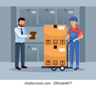 logistic service workers and inspector scene