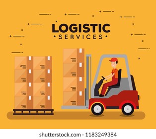 logistic services with forklift and worker