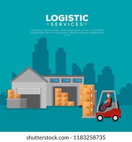 logistic services with forklift and worker