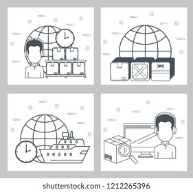 logistic services set icons