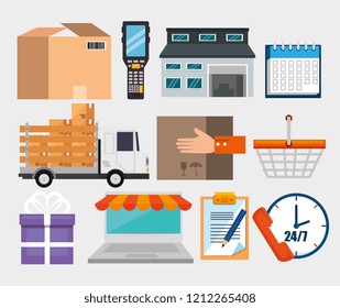logistic services set icons