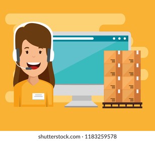 logistic services with support agent and computer