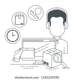 logistic services with support agent and computer