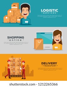logistic services with support agent and computer