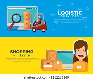 logistic services with support agent and computer