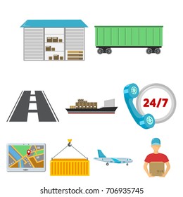 Logistic set icons in cartoon style. Big collection of logistic vector symbol stock illustration