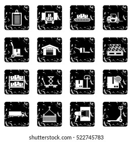 Logistic set icons in grunge style isolated on white background. Vector illustration