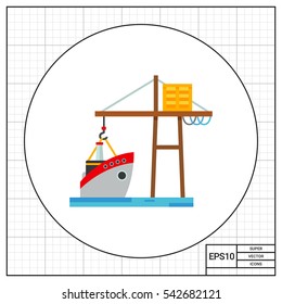 Logistic Ship and Crane Icon