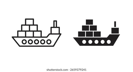 Logistic ship icon set, line and black glyph style for food app website.