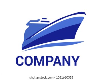 Logistic Ship For Shipping Import Export Trade Sail Over Ocean Flat Design Style Logo Illustration With Blue Color