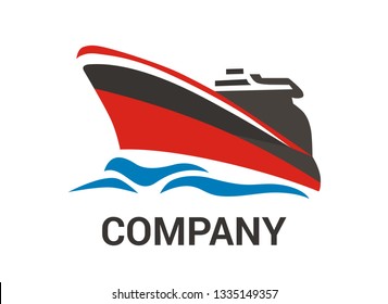 logistic ship for shipping import export trade sail over ocean flat design style logo illustration with blue color