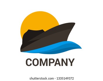 logistic ship for shipping import export trade sail over ocean flat design style logo illustration with blue color