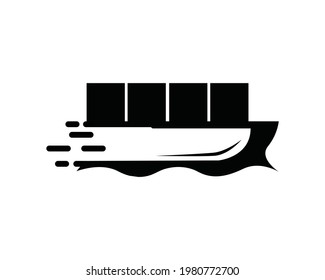 Barco logístico para el transporte de importación de comercio de navegación sobre el diseño plano oceánico ilustración del logo con color negro
