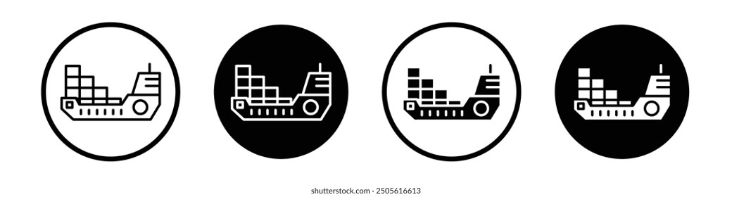 Logistic ship vector icon set black filled and outlined style.