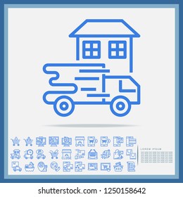 logistic shipping delivery on ground by truck to home icon set, vector, illustration