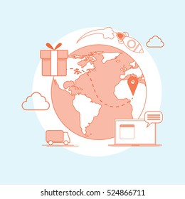 Logistic Shipping Delivery Service Web Thin Line Vector Illustration