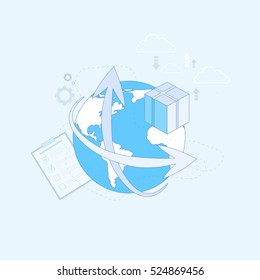 Logistic Shipping Delivery Service Web Thin Line Vector Illustration