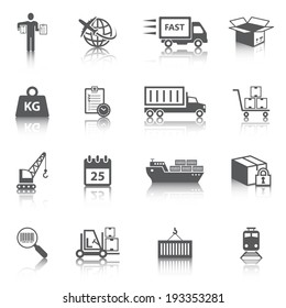 Logistic shipping freight service icons set of delivery truck box container ship isolated vector illustration