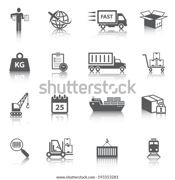 Logistic shipping\
freight service icons set of delivery truck box container ship\
isolated vector\
illustration