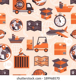 Logistic shipping freight service seamless pattern with globe and arrows on background vector illustration.