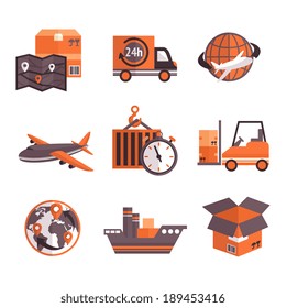 Logistic shipping freight service supply delivery icons set isolated vector illustration
