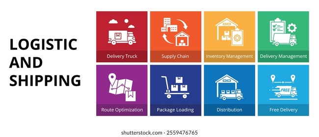 Logistic and Shipping Glyph Solid Banner Web Icon Set Vector Illustration