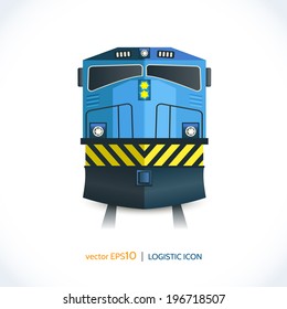 Logistic shipping realistic train front icon isolated on white vector illustration.