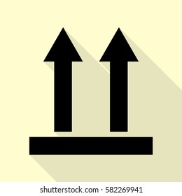 Logistic sign of arrows. Black icon with flat style shadow path on cream background.