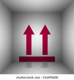 Logistic sign of arrows. Bordo icon with shadow in the room.