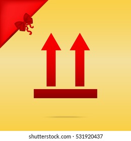 Logistic sign of arrows. Cristmas design red icon on gold background.
