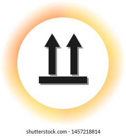 Logistic sign of arrows. Dark icon with shadow on the glowing circle button. Illustration.