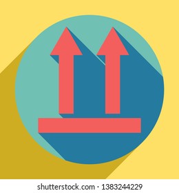 Logistic sign of arrows. Sunset orange icon with llapis lazuli shadow inside medium aquamarine circle with different goldenrod shadow at royal yellow background.