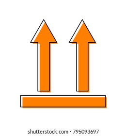 Logistic sign of arrows. Vector. Black line icon with shifted flat orange filled icon on white background. Isolated.