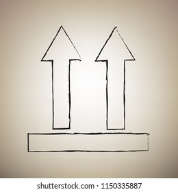 Logistic sign of arrows. Vector. Brush drawed black icon at light brown background.