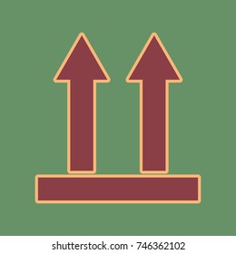 Logistic sign of arrows. Vector. Cordovan icon and mellow apricot halo with light khaki filled space at russian green background.