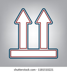 Logistic sign of arrows. Vector. Dark red, transparent and midnight green stroke of white icon at grayish background.