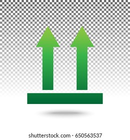 Logistic sign of arrows. Vector. Green gradient icon with shadow at bottom on transparent and white background.