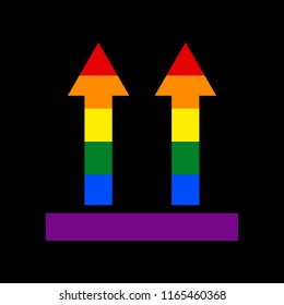 Logistic sign of arrows. Vector. Icon with colors of LGBT flag at black background.