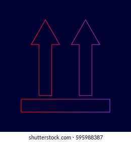 Logistic sign of arrows. Vector. Line icon with gradient from red to violet colors on dark blue background.