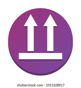 Logistic sign of arrows. Vector. White icon with flat shadow on purpureus circle at white background. Isolated.