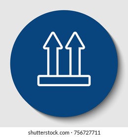 Logistic sign of arrows. Vector. White contour icon in dark cerulean circle at white background. Isolated.