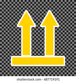 Logistic sign of arrows. Vector. Yellow icon with white contour on dark transparent background.