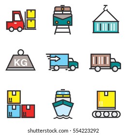 Logistic system vector flat icon colour set, illustration