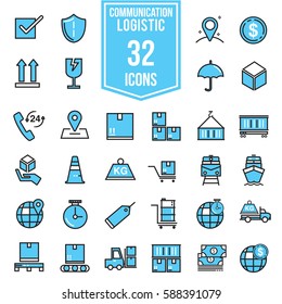 Logistic system vector flat icon colour set, illustration