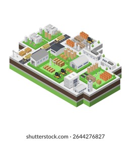 Tecnología logística isométrica ilustrada sobre fondo blanco